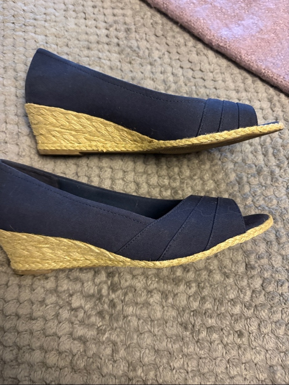 Kelly & Katie Navy Espadrille Peep-Toe wedges